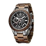 VICVS Armbanduhr aus Holz und Edelstahl für Herren, Chronograph mit 3 Zifferblättern, Quarz, Freizeit, Business, Multifunktionsuhr, aus Holz, handgefertigt