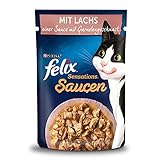 FELIX Sensations Saucen Katzenfutter nass mit Lachs in einer Sauce mit Garnelengeschmack, 26er Pack (26 x 85g)