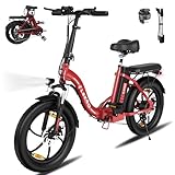 ELEKGO E Bike Klapprad, 20'*3.0 Fettreifen Elektrofahrrad, 250W Motor, 36V 12Ah Akku, 7-Gang Zusammenklappbare, Maximale Laufleistung 35–90 km
