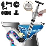 Rohrreiniger Druckluft Set, 4 in1 Abflussreiniger mit Luftkompression und Luftdruckanzeige,360° Drehbarer Rohrreiniger Spirale für Verstopfung Lösen in Toilette,Waschbecken,Badewanne und Bodenablauf
