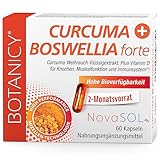 BOTANICY Curcuma + Boswellia forte - Kurkuma Weihrauch Kapseln mit Markenrohstoff NovaSOL - Plus Vitamin D3 für Knochen & Muskeln - Hohe Bioverfügbarkeit, Hochdosiert - 60 Weihrauch Kurkuma Kapseln