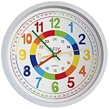 INFIY Kinderwanduhr Lautlos für Kinderzimmer Kindergartenuhr Große Bunte Zahlen Einfaches Lesen Lernen Ohne Ticken 12'