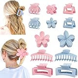 GlamRays 12 Stück Haarspangen für Frauen, Große Haar-Kralle-Spangen Blumen Haarspangen für Frauen Dickes Haar, Mittelgroße Rechteckige Haarspangen, Doppelreihe Kleine Krallen-Spangen