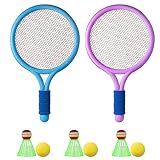 Fyihoxi 8 Stück Federball Set Kinder, 2pcs Kinder Tennisschläger+3pcs Badminton+3pcs Schwammball, Beachball Set Kinder, Soft Tennis Kinder für Kinder Indoor/Outdoor-Sportspiel