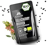 ELFENSTEIN - BIO Tellicherry Pfeffer schwarz ganz, [von Hand verlesen] 100g, Gourmet-Pfeffer aus Indien, Pfeffermühlen geeignet, TGSEB Pfefferkörner