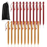 UICCVOKK 20 Stück Zeltheringe, 18cm/7' Zeltheringe Sturmsicher, Sandheringe, Aluminium Heringes,Heringe Camping Ultralight Heavy Duty, Winddichte und verstärkte Bodennägel mit Seil (Rot+Gold)