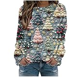 Flodxo Damen-Pullover, Weihnachts-Sweatshirt, Tops für Damen, Übergröße, Tunika, Bluse, lustig, Rundhalsausschnitt, langärmelig, Winter, lässig, locker, warm, Sweatshirt, Neuheit,