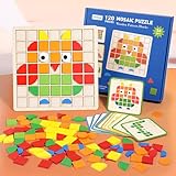 Jastown 120pcs Kreative Mosaik-Puzzle,Hölzerne Muster Blöcke Set,Form Matching Game,Montessori Spielzeug ab 3 4 5 6 Jahre,Tangram Kinder,Sensorische Feinmotorik Konzentrationsspiele Lernspiele