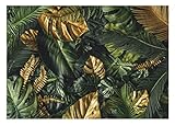 Fototapete Blätter grün gold Monstera Pflanzen Natur Modern Wohnzimmer Schlafzimmer Wandtapete Motivtapeten Vlies Tapete UV-Beständig Montagefertig (13803, V8 (368x254 cm) 4 Bahnen)