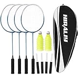 HIRALIY Badmintonschläger 4er-Set, inklusive 4, 12 Nylon-Federbälle, 4 Ersatzgriffbänder und Badmintontasche, Badmintonset für die Familie für Spiele im Freien im Garten