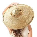 TIETHEKNOT Handgefertigter Sonnenhut aus Bambus Strohhut Durchmesser 42 cm Tiefe 12 cm