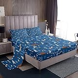 Homewish Bettwäsche-Set für Doppelbett, marineblau, Cartoon-Tiere, Bettwäsche-Set für Kinder, niedliches Fuchs, Kaninchen, 3-teilig, für Mädchen und Jungen, Schlafzimmer, Dekoration, Kiefernbaum,