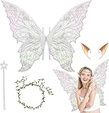 weiclianhp Feenflügel Kinder, Feen Kostüm Damen, Feenflügel Erwachsene, Feenflügel Erwachsene für Geeignet Fasching Karneval Geburtstag Cosplay Party Halloween Weihnachten Rollenspiele(Weiss)
