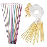 Coopay Tunesische Häkelnadel Set, 23 Stück Afghanische Häkelnadeln für Anfänger, 2-12 mm Bambus Tunesische Häkelnadel mit Seil und Aluminium Tunesische Häkelnadel, Ideal für Teppich, Schal
