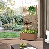 casa.pro Blumenkasten mit Sichtschutz Bernalda Rankgitter Metall Balkon Pflanzkübel hoch 190 x 82 x 38 cm Trennwand mit Rollen Braun