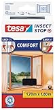 tesa Insect Stop COMFORT Fliegengitter für Fenster - Insektenschutz mit Klettband selbstklebend - Fliegen Netz ohne Bohren - anthrazit (durchsichtig), 170 cm x 180 cm