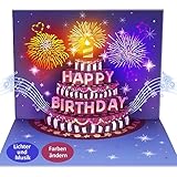 FITMITE Happy Birthday Geburtstagskarte Pop Up Kuchen Geburtstagskarten mit Musik und Licht 3D Feuerwerk Karte Geburtstag Geschenke für Frau Männer Freundin