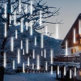 PEMOTech Meteorschauer Lichterkette Außen, 11.7m 15 Röhren 30CM 540 LEDs, Weihnachtsbeleuchtung Meteorschauer Lichterkette,Eiszapfen-Lichter für Weihnachtsdeko, Halloween, Hochzeitsfeier, weiß
