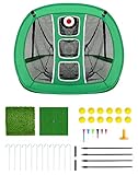 QWORK® Golf Übungsnetz, Golf Chipping Netz, mit 2 Golfmatten und 12 Trainingsbällen und Zubehör für Golf-Tees