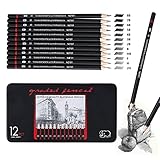 Bleistift Set,GXR 12 Stück Zeichenstifte Skizzierstifte Set 8B 7B 6B 5B 4B 3B 2B B HB H 2H 4H Professionelle Bleistifte für Kinder Erwachsene Künstler Studenten Anfänger