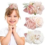 EUDUQ 3 Stück Blumen Haarklammern,Baby Haarspangen klein Haarspange Mädchen Perlen Haarclips Kinder Boho Haarschmuck Flower Claw Clip für Geburtstag Kindertagsgeschenk