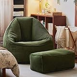 KBZSlyn Sitzsack-Stuhlbezug (ohne Füllstoff) Cord-Sitzsack-Sofabezug mit osmanischem Riesensitzsack for Erwachsene und Kinder, Wohnzimmer, Gaming, Lesen, Rela(Green,One Set)