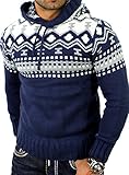 Reslad Norweger Pullover Herren Winterpullover Kapuzenpullover | Strickpullover für Männer RS-3013 (2XL, Blau)