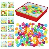 Halinuia Mosaik Steckspiel ab 3 Jahre Bunte Zuordnungsspiel Steckspiel Kinder für 2,3,4 Jahre Pädagogische mit 12 Bunten Steckplätte und 46 Steckperlen für Jungen Mädchen Kinder