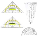 luckaide Geodreieck Grundschule, 4 Stück Parabelschablone Mathe, Geometrie Set, Geodreieck mit Griff Flexibel Groß, Kleines Lineal Winkelmesser Schulsachen Ruler Geo Dreieck Schule School Supplies