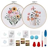 HAOYULUO Embroidery kit,Blumenmuster-Pflanzen Stickerei set,Mit 2 Bambus-Stickrahmen, Anleitung und Werkzeug, DIY Art Stickset für anfänger,Sticken set erwachsene,Sticken Kunsthandwerk