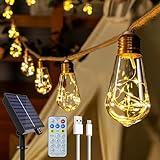 Ollny Solar Lichterkette Aussen, mit 16 S17 Glühbirnen 8M Lichterketten Außen Wetterfest, 8 Modi Timer Dimmbar USB für Vintage Deko Garten Balkon Terasse Hochzeit Party