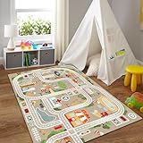 MmotZsb Spielteppich Kinder, Autoteppich Kinder mit Straßendesign, Spielteppich für Jungen, 80 x 50 cm, Hochwertige Teppich für Spielzimmer und Kinderzimmer