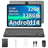 JIKOCXN Tablet 11 Zoll Android 14 Tablet, 12GB RAM+128GB ROM (1TB TF), Octa Core Prozessor Tablet PC, 1280 x 800 FHD Bildschirm, 8000mAh, GPS, WLAN, 5MP+8MP Dual Kamera (Grau)