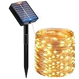 Peasur Solar Lichterkette Aussen, 12M 120 LED Solarlichterkette Außen Wetterfest, 8 Modi IP65 Wasserdicht Kupferdraht Lichterkette Outdoor für Balkon Garten Party Hochzeit Weihnachten Deko, Warmweiß