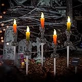 LED-Totenkopf-Kerzenhalter, Wegelichter, 5 Stück, solarbetriebene Halloween-Dekorationen für Haus, Garten, gruselige Innen- und Außenbereich, Party, Veranda-Dekor (dunkelschwarz, 1 Set)