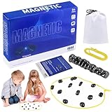 HOVIBU Magnetspiel, Magnetisches Schachspiel, Tragbares Schachbrett Magnetisch, Tisch-Magnetspiel, Puzzle Checkers Spiel mit Spielseil, für Camping, Familientreffen, Partyspiele, Reise
