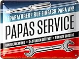 LANOLU Retro Blechschild PAPAS SERVICE - Schild Werkstatt Papa - Geburtstagsgeschenk oder Vatertagsgeschenk Schild für Vater, lustige retro Deko mit Spruch 15x20cm