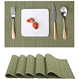 Myir JUN Tischsets Abwaschbar 6er Set, Gewebte Platzdeckchen Abwaschbar rutschfest Abgrifffeste Hitzebeständig, Vinyl Platzsets Abwaschbar für küche Speisetisch Hotel, Platz-Matten 30x45cm (Grün)