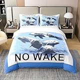 Homewish 100% Bio-Baumwolle Manatee Bettbezug 135x200,Kein Erwachen Bettwäsche Set für Kinder,Cartoon Manatees Zimmer Dekor Kawaii Meerestiere Tröster Abdeckung,Blau Weiße Fische Bettbezug