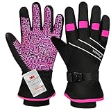 BIKINGMOREOK Winterhandschuhe,-30°F 3M Thinsulate Skihandschuhe Wasserdicht Warme Touchscreen Handschuhe,Winddicht Fahrradhandschuhe Herren Damen-Rosa-S