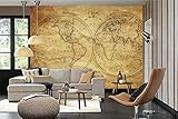 Vlies Fototapete VINTAGE WELTKARTE 375 x 250 cm (inkl. Kleister) - Vlies Tapete, Wandtapete, Wandbilder - Tapete für Wohnzimmer Schlafzimmer, Büro, Küche - Montagefertig