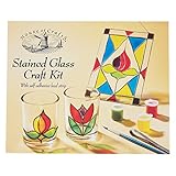 House of Crafts Buntglas-Bastelset, Einzel-Bastelset, Mehrfarbig, inklusive 2 Glas-Votivkerzen, Glas-Sonnenfänger, Selbstklebender Bleistreifen, 5 Glasfarben, Pinsel, Saugnapf, Anleitung/Muster