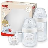 NUK Nature Sense Babyflaschen Starter Set | 0–18 Monate | 2 x Anti-Colic-Babyflaschen & Genius Schnuller | BPA-frei | grau & weiß | 4-teilig