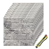 Hyesrtey 10 Stück 3D Wandpaneele 35x38.5cm Selbstklebend Küchenrückwand Ziegel Tapeten Steinoptik 4 mm Steintapete Wandaufkleber Wasserdicht Wandtapete für Küche Schlafzimmer (Grau)