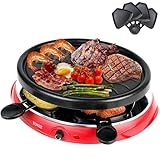 Raclette 4 Personen - Raclette Grill für 4 Personen mit 4 Raclette Pfannen Raclett Holzspatel Partygrill Grillplatte Oval Antihaft Antihaft Kochfläche - 900 W