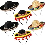 LUKIUP Set von 6 Mexikanische Sombrero Hüte für Herren & Damen – Bunte Mini-Sombreros mit Fransen & Ball Dekor, Perfekt für Fiesta, Cinco de Mayo, Dia de Muertos & Mexiko-Themenpartys