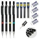 Cozevdnt 4 Stück Druckbleistifte Set, 4 Tuben Bleistiftmine HB Mienenbleistift und 4 Stück Radiergummi, für technische Zeichnungen und Konstruktionszeichnungen, Schreiben und Hausaufgaben