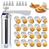 Gebäckpresse für Spritzgebäck Edelstahl Spritzgebäck Presse mit 20 Schablonen und 8 Edelstahl Tüllen, Gebäckpresse, Gebäckspritze, Kekspresse,Teigspritze, Plätzchenpresse, Edelstahl Gebäckpresse