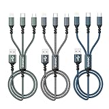 GIANAC Multi USB Kabel [3Stück 1.2M] 3 in1 Universal Ladekabel Schnell Ladekabel Mehrfach Ladekabel mit Micro USB Typ C Lightning Kabel für iPhone, Android Galaxy, Huawei,Oneplus,Sony,Honor View