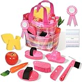 Hobby Horse Zubehör Kinder, Pferde Putzbox Spielzeug Rosa mit Tasche mit Bürsten, Kamm, Hufkratzer und Pferdeputzzeug für Mädchen, Magic Brush Horse Geschenk, Vorgetäuschtes Spielmaterial